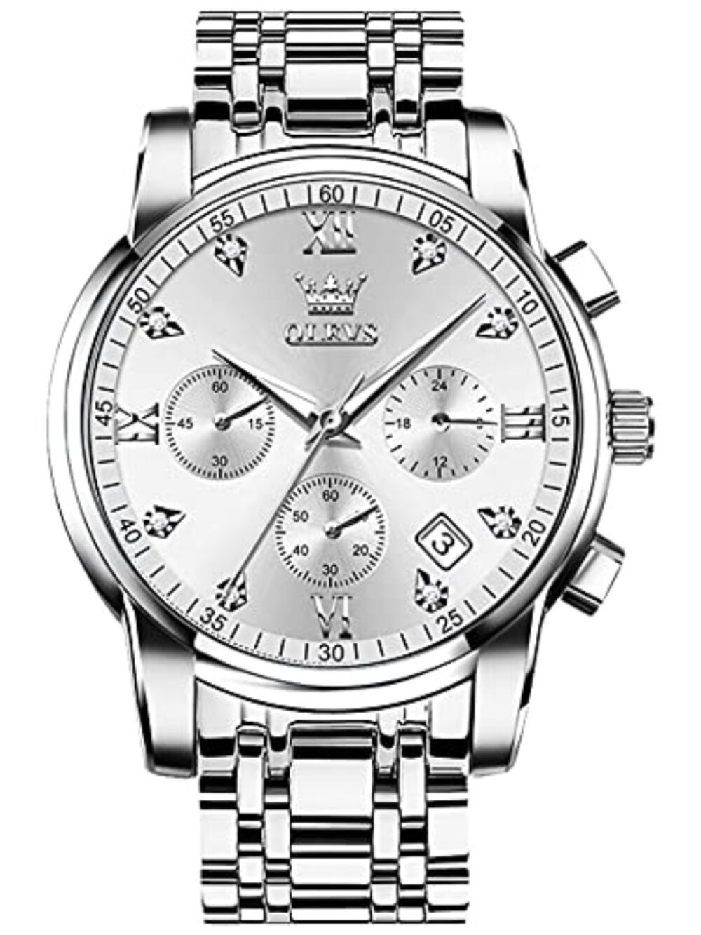 Men's Stainless Steel Chronograph Watch, Big Face Gold Silver Black Tone